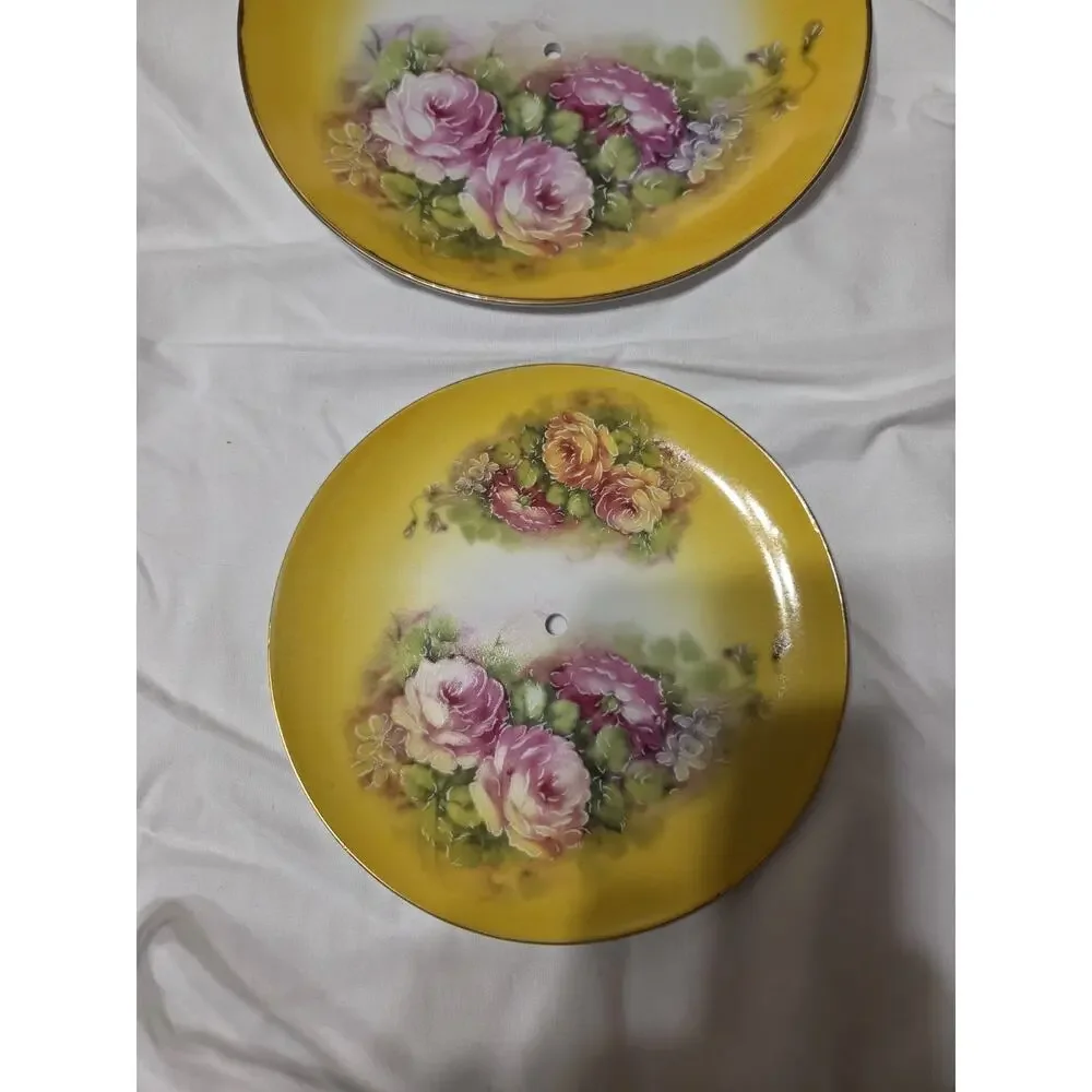 Vintage 1898 China Company 2 Layer Tiered Tray Large Pink Roses Yellow Backgroun